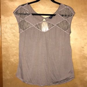 Tan lace neck t-shirt